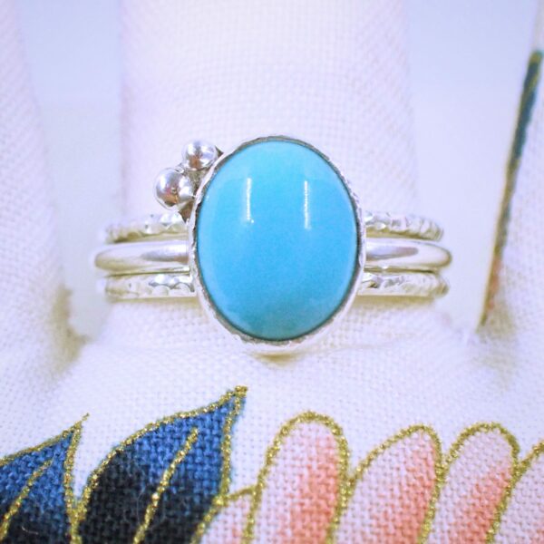 Trio Ava Rings sterling silver stackable natural Campitos Turquoise elegant handmade