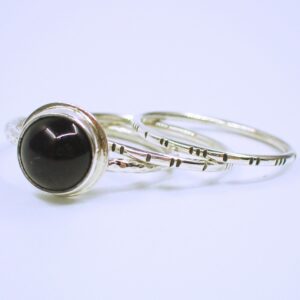 Rings sterling silver stackable black Onyx rustic handmade