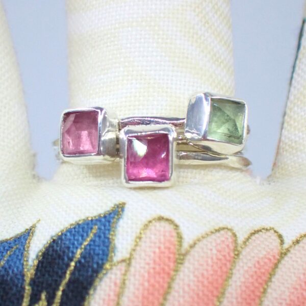 Trio Candy Rings sterling silver stackable Tourmaline gems handmade