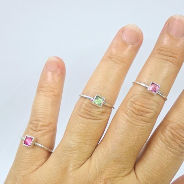 TrioCandy Rings sterling silver stackable Tourmaline gems handmade