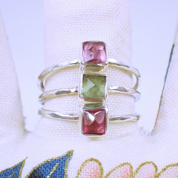 TrioCandy Rings sterling silver stackable Tourmaline gems handmade