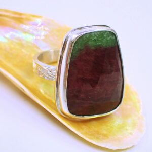 Ring sterling silver natural Ruby Zoisite rose cut sparkly vibrant colours handmade