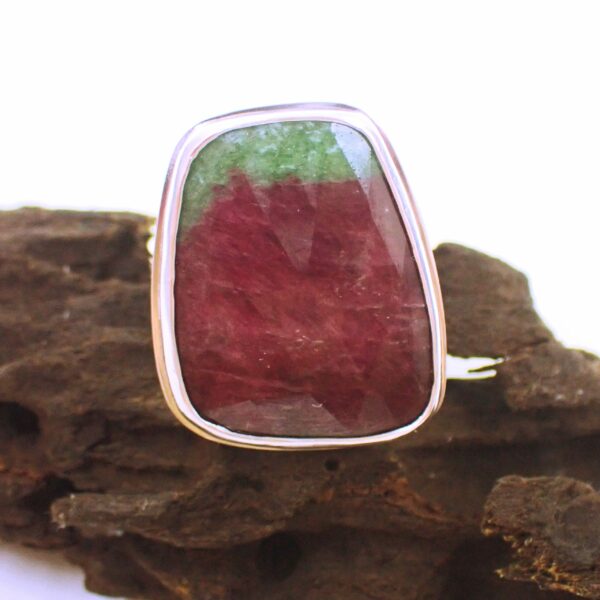 Omaira Ring sterling silver natural Ruby Zoisite rose cut sparkly vibrant colours handmade