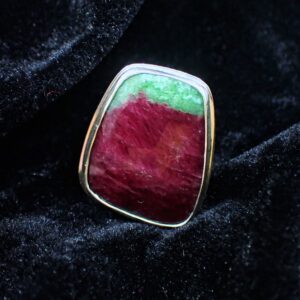 Ring sterling silver natural Ruby Zoisite rose cut sparkly vibrant colours handmade