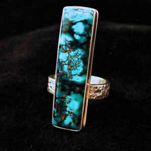 Ring sterling silver artisan statement Yungai Turquoise scenic landscape formation handmade