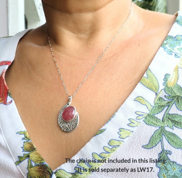 Jam Pendant artisan natural pink Sapphire rose cut sterling silver textured handmade