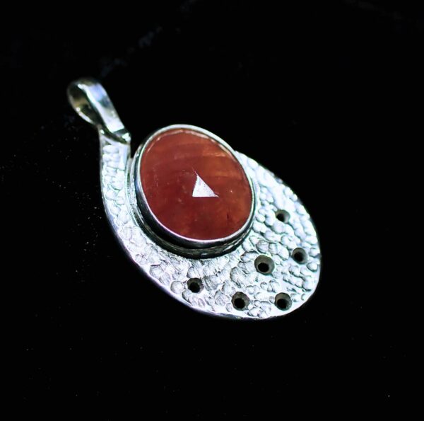 Jam Pendant artisan natural pink Sapphire rose cut sterling silver textured handmade