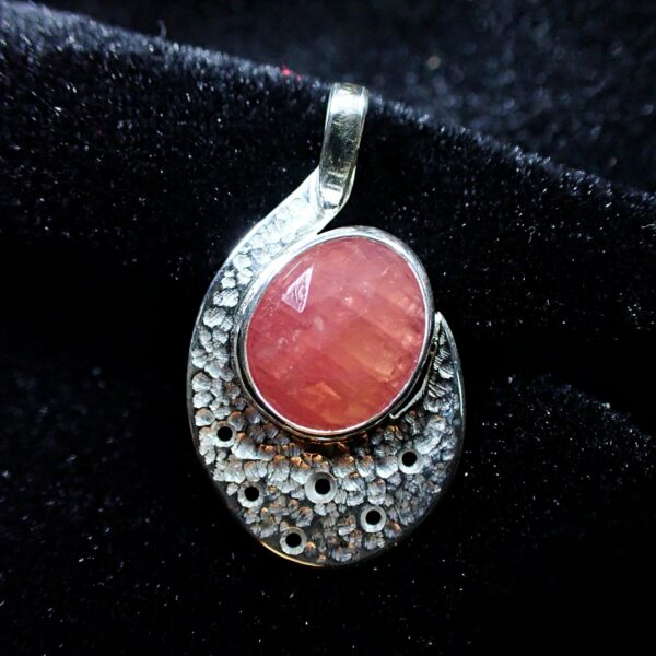 Jam Pendant artisan natural pink Sapphire rose cut sterling silver textured handmade