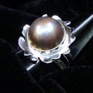 Ring sterling silver artisan South Pacific mabe pearl lustrous handmade