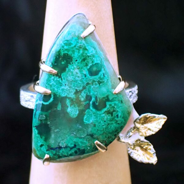 Forest Ring artisan natural Morenci Chrysocolla mixed metals 14k gold sterling silver gilded keum boo