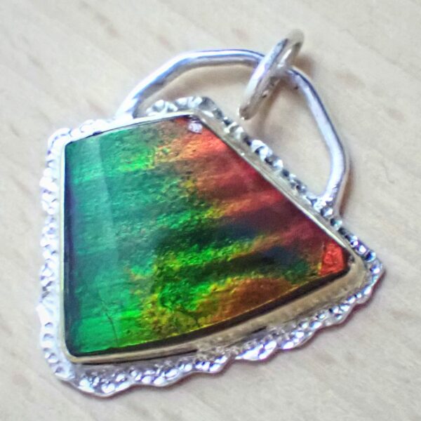 Bliss Pendant Ammolite organic gemstone natural blue zone quality mixed metals 14K gold sterling silver artisan