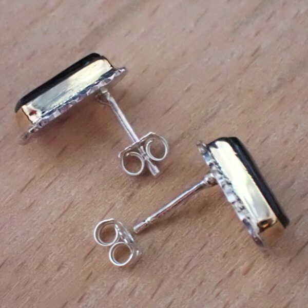 Blyde Ear studs earrings Ammolite organic gemstone natural dragon skin quality mixed metals 14K gold sterling silver artisan