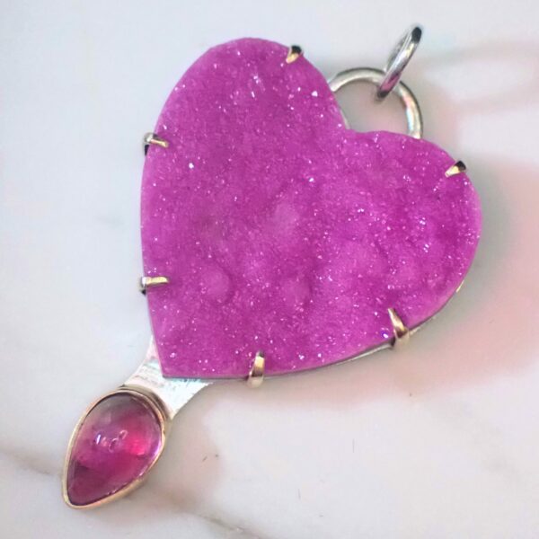 Bella Pendant statement natural Cobalto Calcite mixed metals 14k gold sterling silver handmade