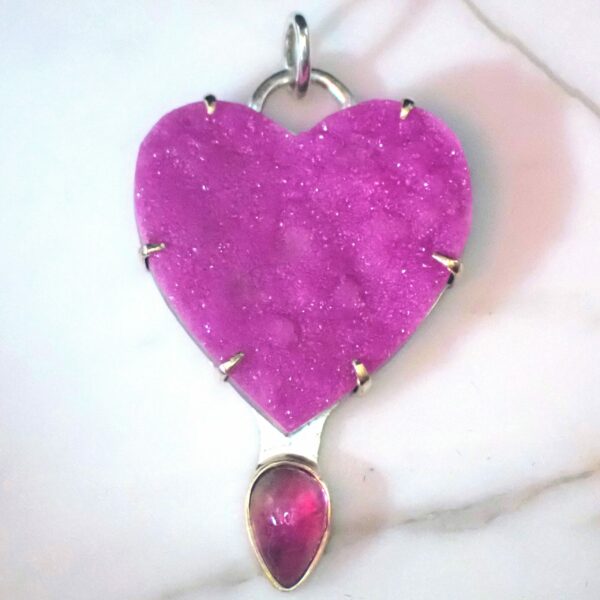 Bella Pendant statement natural Cobalto Calcite mixed metals 14k gold sterling silver handmade