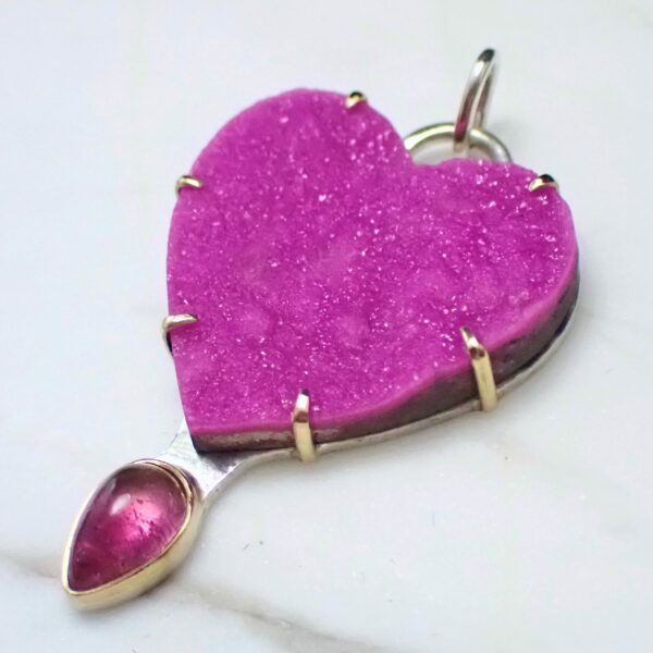 Bella Pendant statement natural Cobalto Calcite mixed metals 14k gold sterling silver handmade