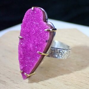 Ring statement natural Cobalto Calcite mixed metals 14k gold sterling silver handmade