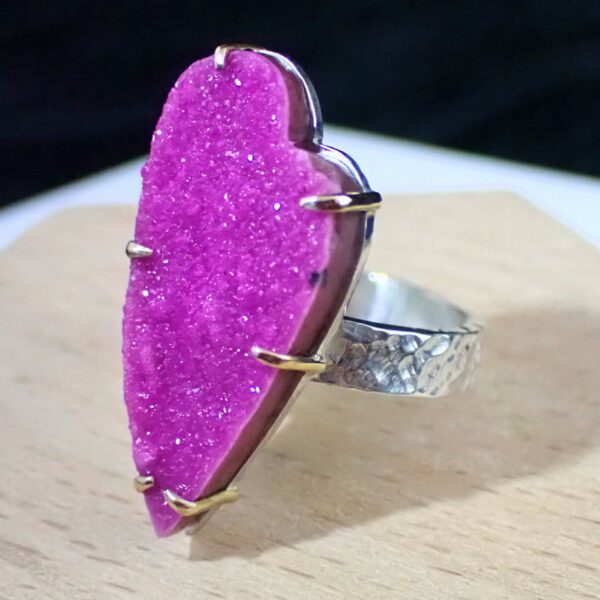 Blush Ring statement natural Cobalto Calcite mixed metals 14k gold sterling silver handmade