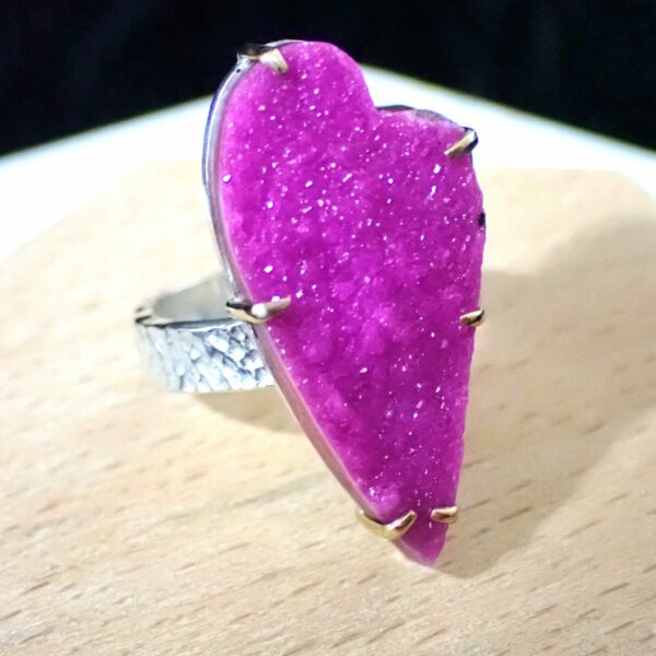 Blush Ring statement natural Cobalto Calcite mixed metals 14k gold sterling silver handmade