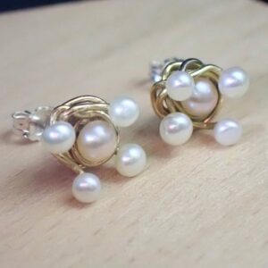 Risa Ear studs earrings artisan white freshwater pearls mixed metals 14k gold filled sterling silver