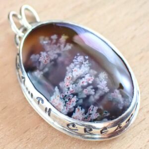 Sakura Blooms Pendant sterling silver natural Tree Agate inclusions resemble sakura blooms