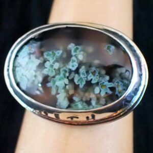 Ring sterling silver natural Landscape Agate inclusions resemble orchid blossoms