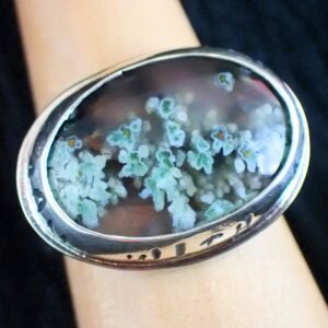 Ring sterling silver natural Landscape Agate inclusions resemble orchid blossoms