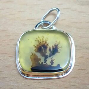 Blooms Pendant minimalist natural Dendritic Agate mixed metals 14k gold sterling silver floral art handmade