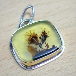 Pendant minimalist natural Dendritic Agate mixed metals 14k gold sterling silver floral art handmade