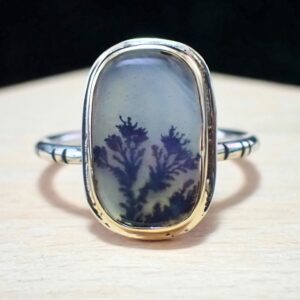 Blossoms Ring fashionable natural Dendritic Agate mixed metals 14K gold sterling silver handmade