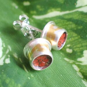 Hanako Ear studs earrings rustic Sakura Ichi rare cherry blossom stone sterling silver gilded keum boo