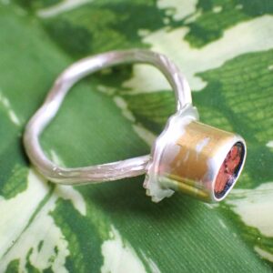 Harumi Ring rustic Sakura Ichi rare cherry blossom stone sterling silver gilded keum boo