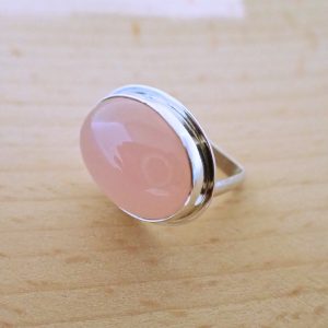 Ring sterling silver fashionable pink Chalcedony lustrous color handmade
