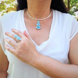 Ring artisan natural Lavender Turquoise sterling silver handmade