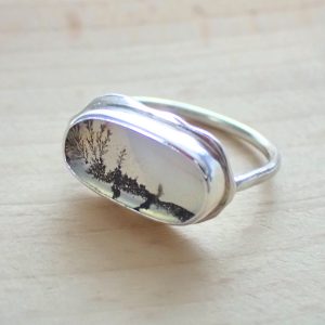 Ring sterling silver fashionable natural Dendritic Agate scenic landscape formation