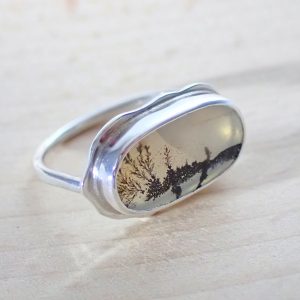 Ring sterling silver fashionable natural Dendritic Agate scenic landscape formation