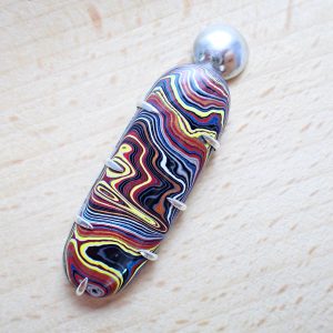 Pendant sterling silver artisan Fordite upcycled recycled vintage paint slag Detroit Agate