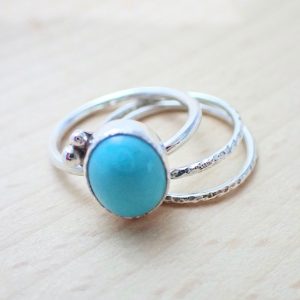 Rings sterling silver stackable natural Campitos Turquoise elegant handmade