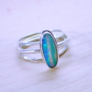 Rings sterling silver stackable Australian opal beautiful fires handmade