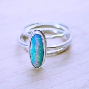 Rings sterling silver stackable Australian opal beautiful fires handmade