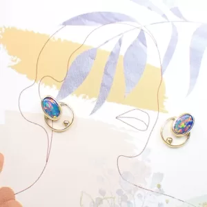 Ear Studs Earrings Opal Gold Silver Mixed Metals Minimalist Handmade Geometric Round