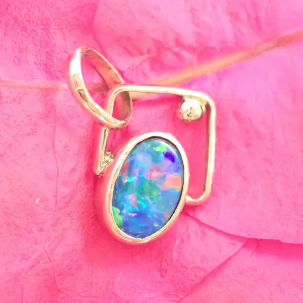 OpalSquare4 Pendant Opal Gold Silver Mixed Metals Minimalist Handmade Geometric Square