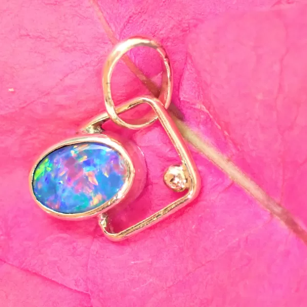 OpalSquare6 Pendant Opal Gold Silver Mixed Metals Minimalist Handmade Geometric Square