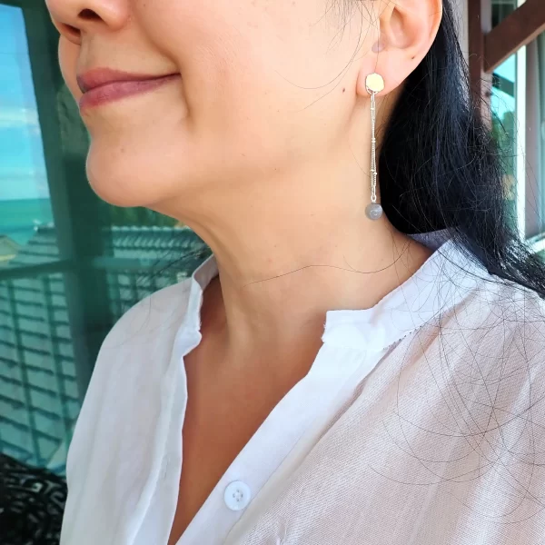 Aina_4 Ear Studs Earrings Dangles Mixed Metals Blue Flash Labradorite Gilded 24K Gold