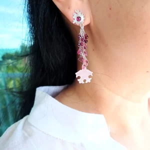 Ear Studs Earrings Dangles Statement Sterling Silver Rhodolite Garnet Pink Tourmaline Pink Chalcedony