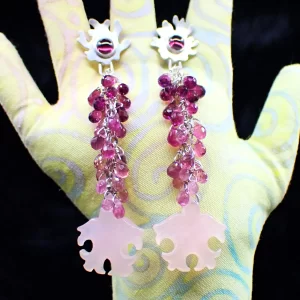 Ear Studs Earrings Dangles Statement Sterling Silver Rhodolite Garnet Pink Tourmaline Pink Chalcedony