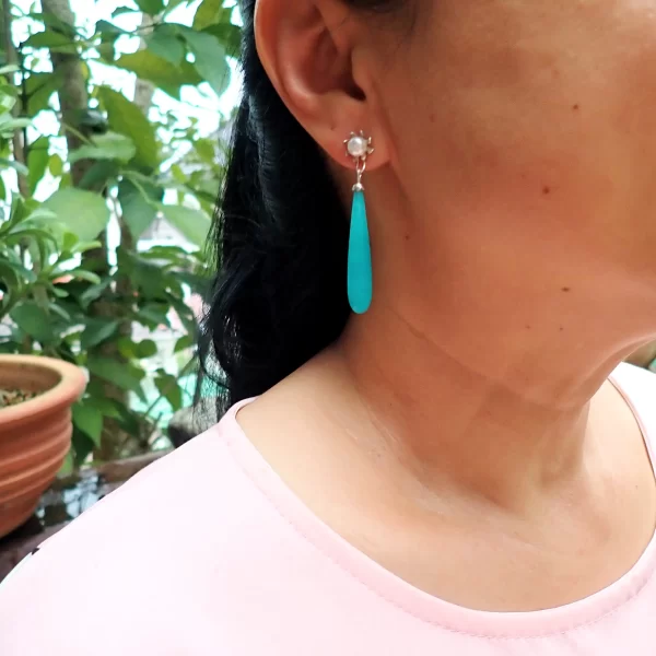 Sky_4 Earrings Amazonite Drops Sterling SIlver White Freshwater Pearls
