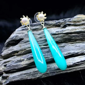 Earrings Amazonite Drops Sterling SIlver White Freshwater Pearls