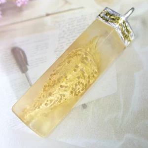 Pendant sterling silver keum boo gilded 24K gold wild natural lacey silk cocoon handmade resin