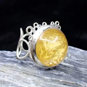 RIng Sterling Silver Natural Silk Cocoon Resin Unique Handmade