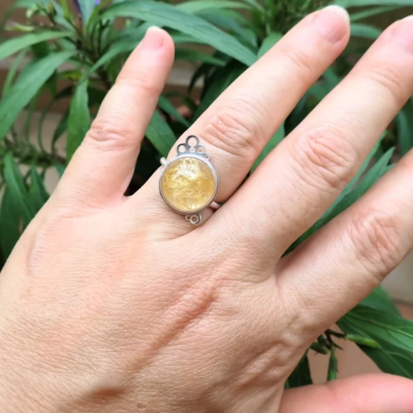 SouvannaPetite_2 RIng Sterling Silver Natural Silk Cocoon Resin Unique Handmade